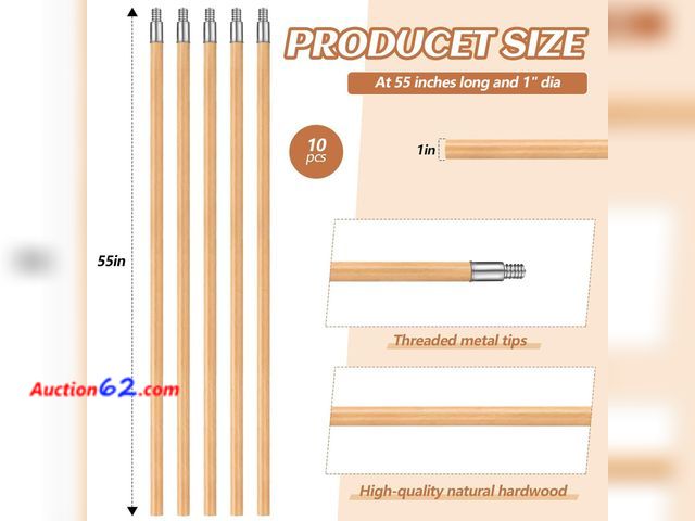 Lot 44-1981 - $94.99 Retail price - Barydat 55 Inch Lacquered Wood Broom Handle with Metal Threaded Tip Heavy Duty Natural Lacquered Wood Handle for Floor...