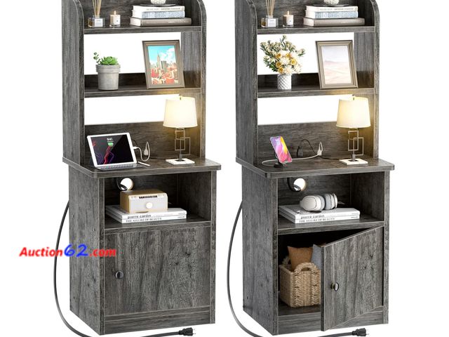 Lot 44-9070g - Nightstands (Set of 2) with Charging Station and USB Ports, 47" Tall Appears New