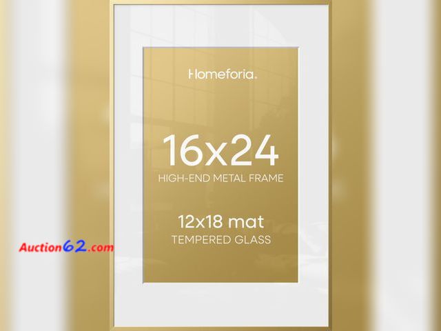 Lot 44-149e - Homeforia 16x24 Gold Picture Frame, High-End Metal, 12x18 Mat, Glass See All Photo's Appears New, A basic inspection has been given to this ...