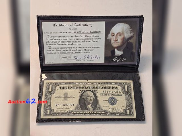 Lot 44-8317v - 1957 SERIES $1 SILVER CERTIFICATE. COMES WITH A CERTIFICATE OF AUTHENTICITY SIGNED BY THE CHIEF OF COIN OPERATIONS FROM THE WORLD RESERVE MO...