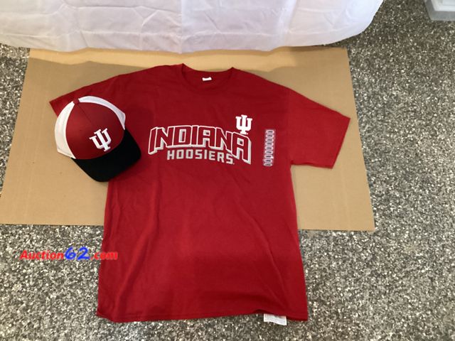 Lot 44-7737i - Lot of (1) adult large Indiana University T-shirt and (1) IU trucker hat.  Appears New, A basic inspection has been given to this item. Sold...