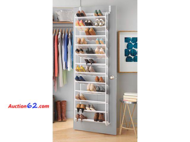 Lot 44-5508p - Whitmor Over the Door Shoe Organizer - Holds up to 36 Pairs of Shoes - Metal &amp; Mesh - White Appears New, A basic inspection has been giv...
