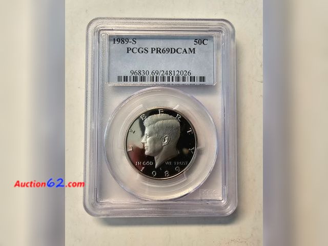 Lot 44-8322u - 1989-S KENNEDY HALF DOLLAR PROOF GRADED PR69DCAM (DEEP CAMEO) BY PCGS. ONE POINT SHY OF A PERFECT COIN!-NT