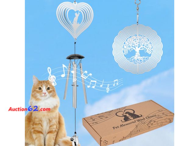Lot 44-4052b - Katinyos Pet Memorial Wind Chime with Heart Wind Spinner, Cat Memorial Gifts for Loss of Cat, Sympathy Wind Chimes with Pet Urn, Pet Loss Gi...