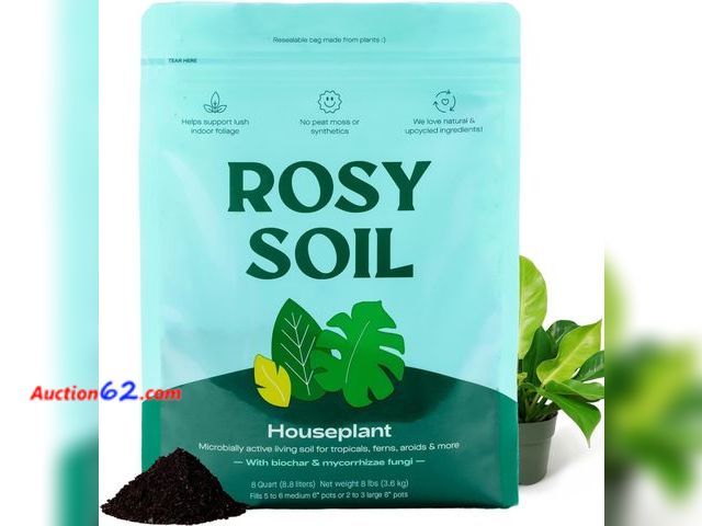 Lot 44-668f - Rosy Soil Indoor Potting Soil for House Plants - Organic Potting Soil Mix for Indoor Plants - Enriched w/Root-Boosting Biochar for Foliage P...