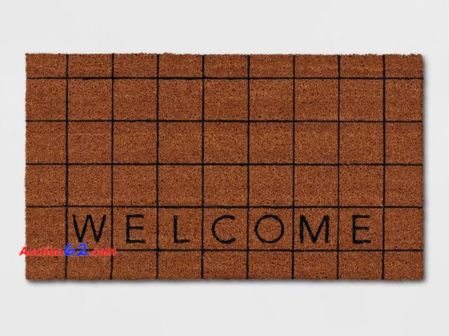 Lot 44-1170p - 1'4"x2'4" Welcome Grid Rectangular Outdoor Door Mat Blue - Room Essentials Appears New, A basic inspection has been given to this item. Sold...