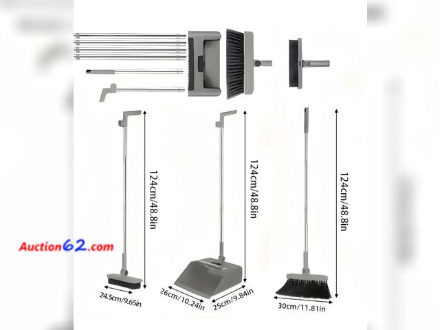 Lot 44-7147x - 3-in-1 sweeping broom and dustpan combo set, gray Appears New, A basic inspection has been given to this item. Sold AS-IS.
