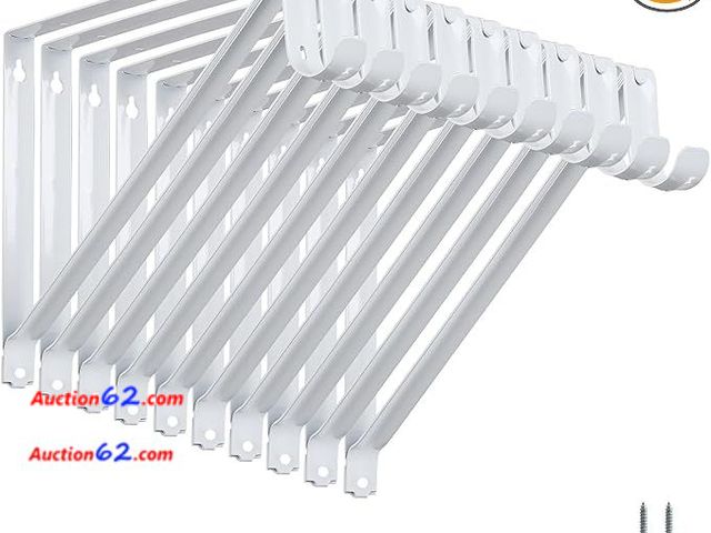 Lot 44-9006g - Retail of $39.99- HOME MASTER HARDWARE Wall Mounted Closet Shelves Bracket with Rod Shelving Support ,Supports 300lbs, White with Screws 10-...