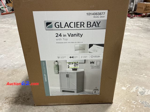 Lot 44-104f - $200 Retail price - Glacier Bay 24 in Vanity with Top - Oakley Collection, Pearl Gray Dented See All Photo's Appears New, A basic inspection...