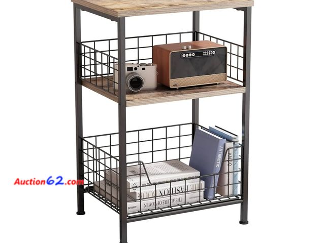 Lot 44-6972p - X-cosrack Side Table, Small End Table Record Player Stand with Storage, Vinyl Record Storage(Brown&amp;Black) Appears New, A basic inspectio...