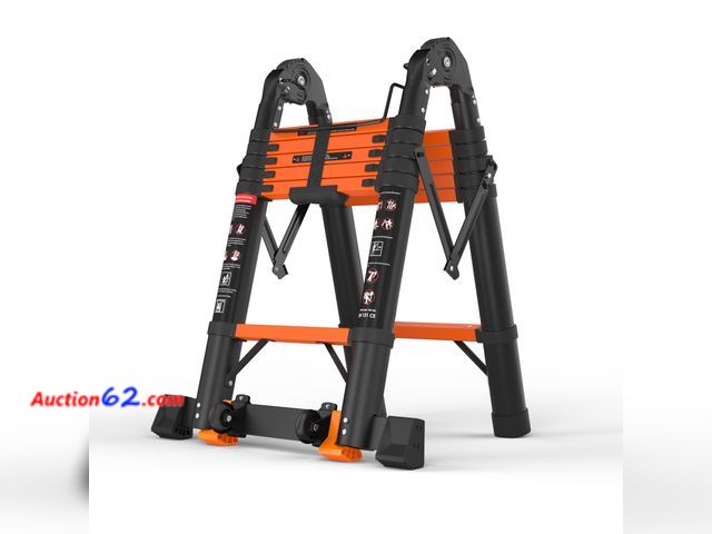 Lot 44-1982 - $169.98 Retail price - SINMEIRUN 12.5 FT Telescoping A Frame Ladder, 6 Step, ANSI Certified, Type IA Heavy Duty, 330lbs Max Capacity, Alumin...