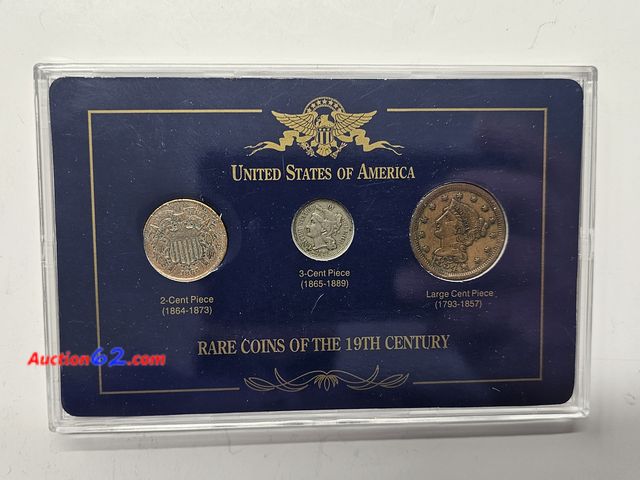 Lot 44-8312o - RARE COINS OF THE 19TH CENTURY SET W/REALLY NICE 1854 BRAIDED HAIR LARGE CENT, REALLY NICE 1865 THREE CENT NICKEL AND 1864 TWO CENT PIECE (T...