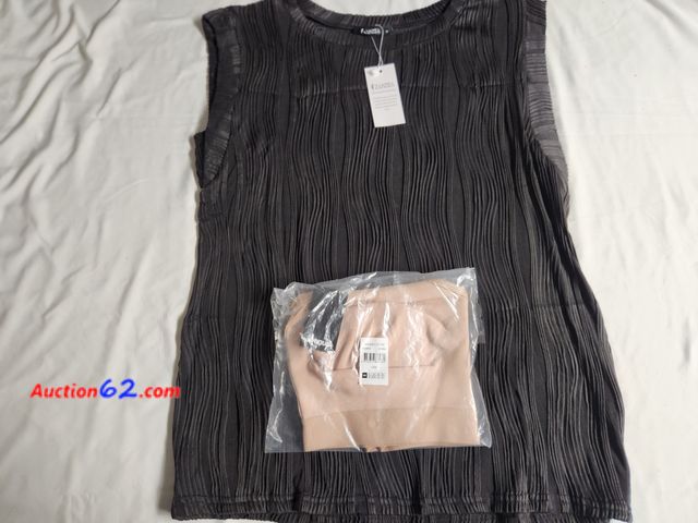 Lot 44-2339b - 1 new with tags size medium. Banzai black crinkle top sleeveless. 1 New Avenue beige 42 DDD bra new in package. See photos. 1. Appears New, ...