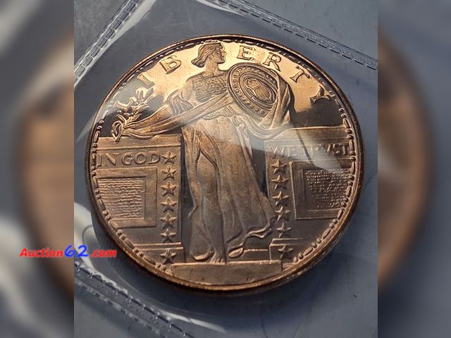 Lot 44-8329k - ONE OUNCE PROOF AVDP .999 FINE PURE COPPER ROUND WITH STANDING LIBERTY OBVERSE. - NT