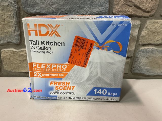 Lot 44-1678f - HDX 13 Gal. Flexpro Kitchen Bag with Fresh Scent (140-Count) See All Photo's Not Tested E-Commerce Return, A basic inspection has been given...