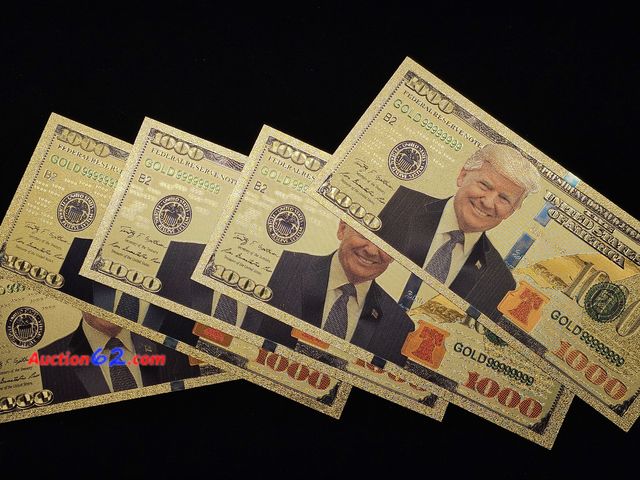 Lot 44-8323o - FIVE (5) GOLD PLATED TRUMP 1000 NOTES.-T
