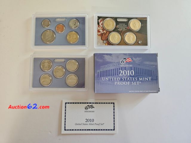 Lot 44-8557s - 2010 US MINT PROOF SET. ONE OF THE LARGEST SETS WITH 14 COINS EVER MADE BY THE MINT!!! INCLUDES 1ST YEAR SHIELD DESIGN LINCOLN CENT, THE FIR...