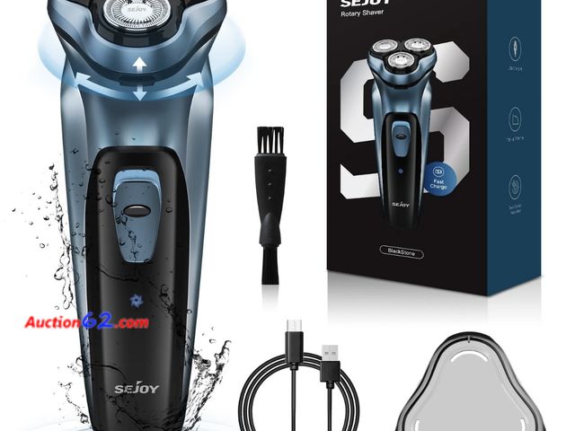 Lot 44-6019f - Sejoy Rotary Shaver BlackStone 3, Use Wet or Dry, Travel Lock, LED Display,3 cutter Heads Multi-Directional Floating. See All Photo's Not Te...