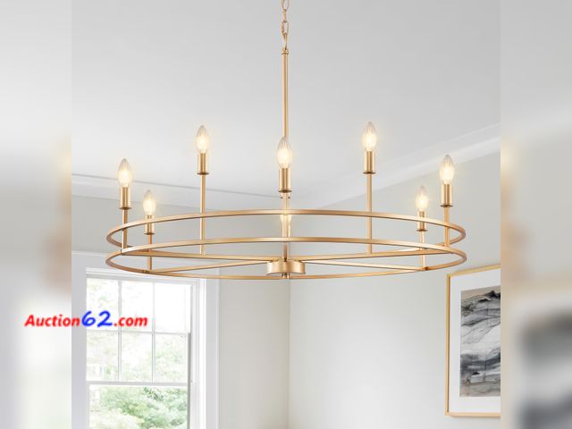 Lot 44-922 - $199.12 Retail price - FookChak Brushed Gold Chandelier Light Fixture 9-Light Round Dining Room Chandelier Over Table Brass Chandeliers Ligh...