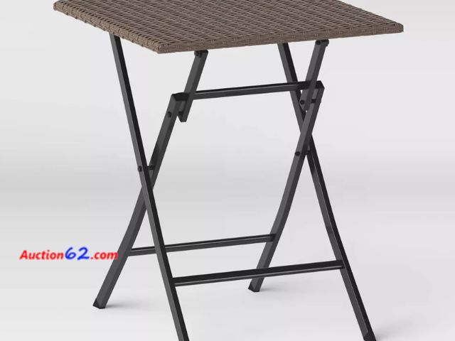 Lot 44-1589p - $45 Retail value- Target Folding Patio Side Table - Square Wicker-Look Top, Black Metal Legs, Brown/Black Appears New, A basic inspection ha...