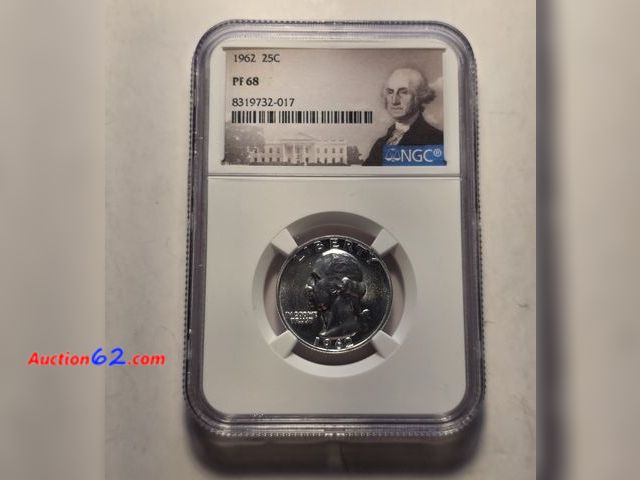 Lot 44-8328w - 1962 PROOF WASHINGTON 90% SILVER QUARTER GRADED PR68 (PROOF) BY NGC.-NT