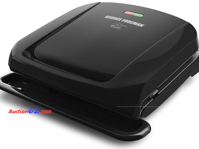 Lot 44-563p - Retail value $42- George Foreman 4-Serving Removable Plate Electric Grill and Panini Press, George Tough Non-Stick Coating, Drip Tray Catche...