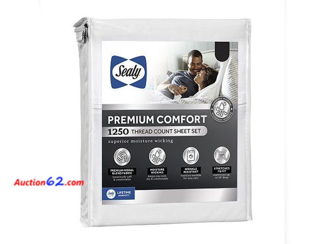 Lot 44-2595w - $112.43 Retail price - Sealy Premium Comfort 1250 Thread Count Sheet Set, White Appears New, A basic inspection has been given to this item....