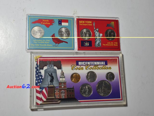 Lot 44-8327j - THREE COIN SETS - 1976 BICENTENNIAL COIN COLLECTION W/INDEPENDENCE HALL KENNEDY HALF DOLLAR, WASHINGTON DRUMMER QUARTER, ROOSEVELT DIME, JEF...