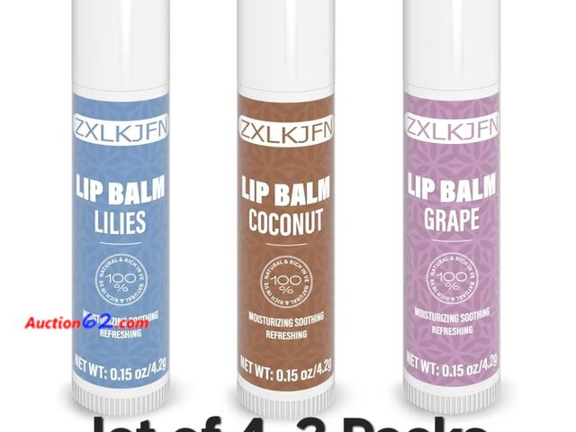 Lot 44-6542k - Lot of 4, Organic Lip Balm Set - 3 Flavors - 100% Natural Moisturizer for Cracked &amp; Dry Lips Smooth and Supple Lips - Non-GMO Appears Ne...