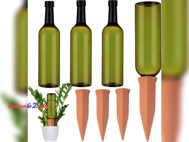 Lot 44-5551b - 3 Sets Plant Watering Devices Include Terracotta Self Watering Spikes and 26 oz Plastic Bottles, Slow Release Vacation Insert Automatic Plan...