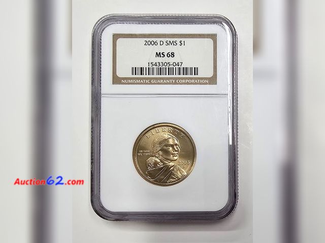 Lot 44-8354f - 2006-P SMS SACAGAWEA DOLLAR GRADED MS67 (MINT STATE) BY NGC. THIS COIN WAS TAKEN FROM A MINT SET WHERE THE COINS WERE STRUCK WITH SPECIAL FR...