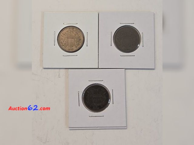 Lot 44-8323x - THREE (3) TWO CENT PIECES. 1864, 1865, &amp; 1867. THIS IS THE FIRST COIN TO FEATURE "IN GOD WE TRUST." SANCTIONED BY ABRAHAM LINCOLN.-NT