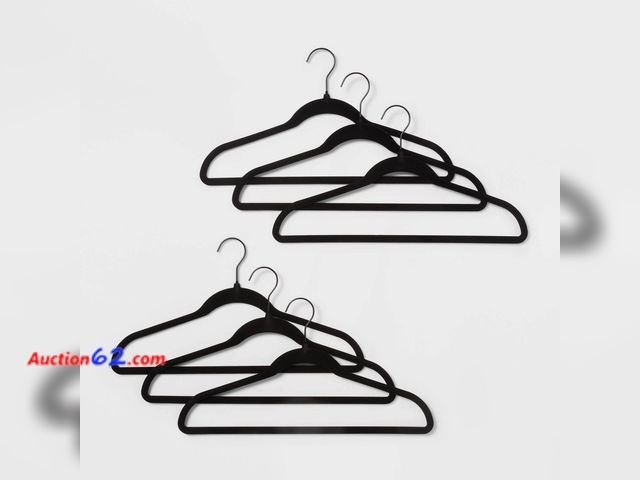 Lot 44-814i - 100pk Flocked Suit Hanger Black - Brightroom™ See All Photo's Not Tested Appears New with box damage