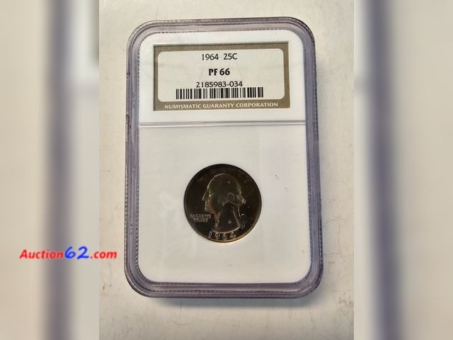 Lot 44-8321q - 1964 TONED WASHINGTON 90% SILVER PROOF QUARTER GRADED PF66 (HIGH PROOF) BY NGC. MINTED IN PHILADELPHIA BEFORE SAN FRANCISCO MADE PROOFS.-NT