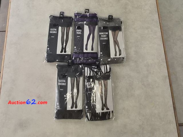 Lot 44-3024i - New Lot of 5 Pairs Adult Stockings and Tights - New - See pictures for styles and types -