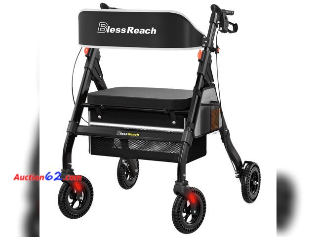 Lot 44-191m - $139.99 Retail price - BlessReach Foldable Heavy-Duty Rollator Walkers with Seat for Seniors,Black See All Photo's Appears New, A basic insp...