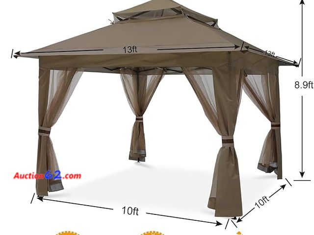 Lot 44-123g - Retail value of $179- ABCCANOPY Pop Up Gazebo 13x13 - Outdoor Canopy Tent with Mosquito Netting for Patio Garden Backyard (Brown) Appears Ne...