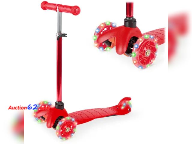Lot 44-3056t - Kids Mini Kick Scooter Toy w/ Colorful Light-Up Wheels, Adjustable T-Bar - BCP Products SKY8467 - See Pictures  E-Commerce Return, A basic i...