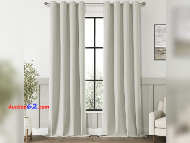 Lot 44-7410o - ChrisDowa 100% blackout grayish beige solid curtains 120 inches long 2 panels for bedroom, living room, farmhouse room darkening thermal ins...