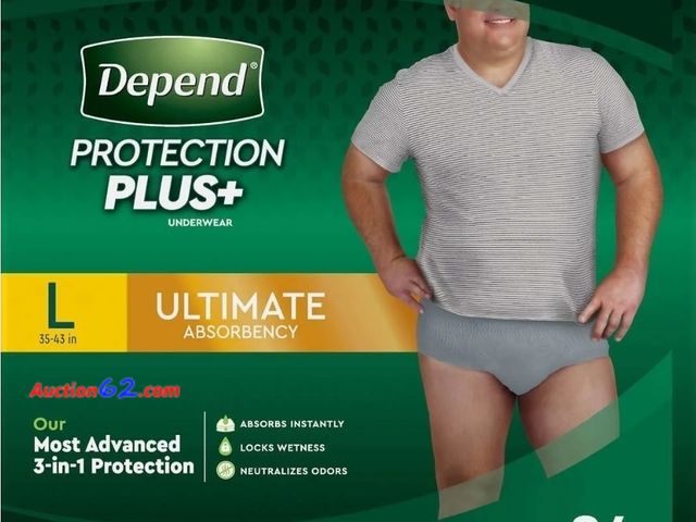 Lot 44-7482g - Depend protection plus ultimate underwear for men, large (35-43 in) (84 count) Appears New, A basic inspection has been given to this item. ...