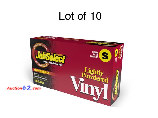 Lot 44-4017b - Lot of (10) boxes  JOBSELECT VINYL GLOVES 1. Appears New, A basic inspection has been given to this item. Sold AS-IS. 4. See All Photo's 5. ...