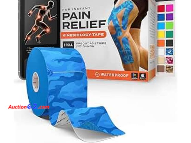 Lot 44-6560g - Kinesiology Tape-Incredible Support for Athletic Sports and Recovery + Free Taping Guide-Uncut 2 inch 32 feet Roll Electric Blue Camo  Appea...