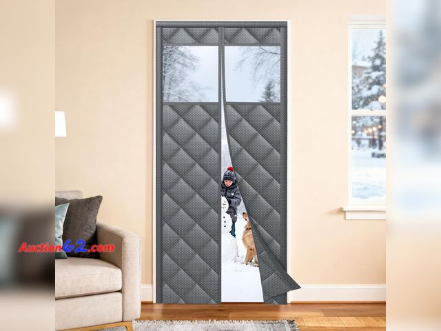 Lot 44-9125 - Retail of $37-Magnetic Thermal Insulated Door Curtain with Transparent Window Insulated Door Cover Upgraded Oxford Filled with Thicken Cotto...