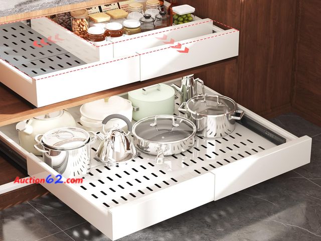Lot 44-411o - $96.99 Retail price - Seinloes 2 Pack Pull Out Cabinet Organizer Expandable Width(15"-25") and Depth(17"-24"),Slide Out Drawers With Raising...