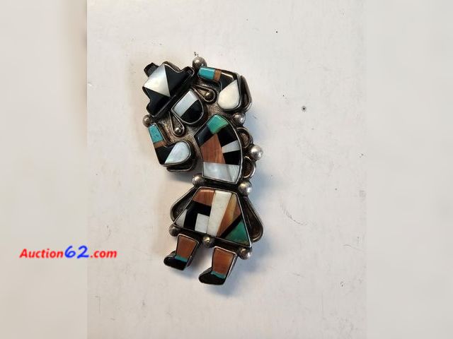 Lot 44-8367w - .925 STERLING SILVER AMERICAN INDIAN ART LAPEL PIN WITH REALLY PRETTY STONES.-T