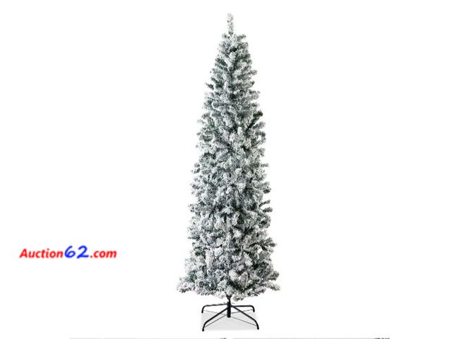 Lot 44-6974w - 7.5ft Snow Flocked Artificial Pencil Christmas Tree w/ Stand Appears New, A basic inspection has been given to this item. Sold AS-IS.