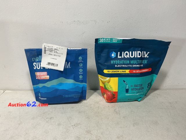 Lot 44-571j - Liquid I.V. &amp; Nellamoon Supercalm Drink Mix Lot See All Photo's Not Tested E-Commerce Return, A basic inspection has been given to this ...