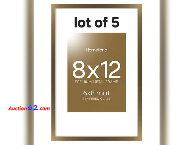 Lot 44-6557w - Lot of 5 Homeforia - Bronze 8x12 inch Metal Picture Frame, Includes Tempered Glass, Wall Hook, and 6x8 Mat Appears New, A basic inspection h...