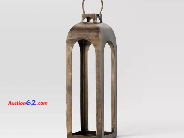 Lot 44-1564w - $100 Retail price - 29"x9" Pillar Cast Aluminum Lantern Candle Holders Gold - Threshold™ Appears New, A basic inspection has been given to t...