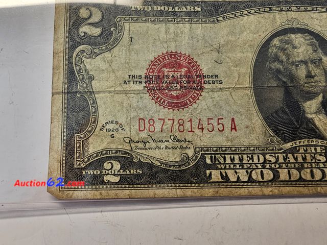 Lot 44-8323k - 1928 G SERIES $2 RED SEAL LEGAL TENDER NOTE. CIRCULATED. FROM THE GOOD OLD DAYS WHEN MONEY SAID "LEGAL TENDER FOR ALL DEBTS, PUBLIC AND PRIV...